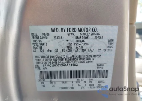 2009 Ford Escape Xlt z USA, uszkodzony, nr VIN 1FMCU037X9KA81564